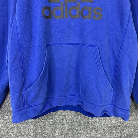 Adidas Big Logo Hooded Sweatshirt Royal Blue Pullover Heavy Warm Size 2XL - Picture 5 of 13